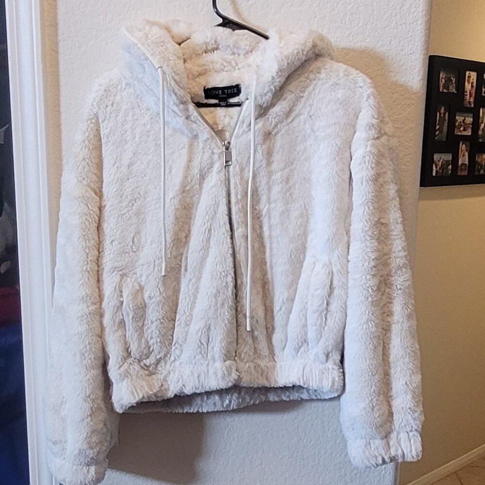 Love Tree brand fuzzy jacket with hood